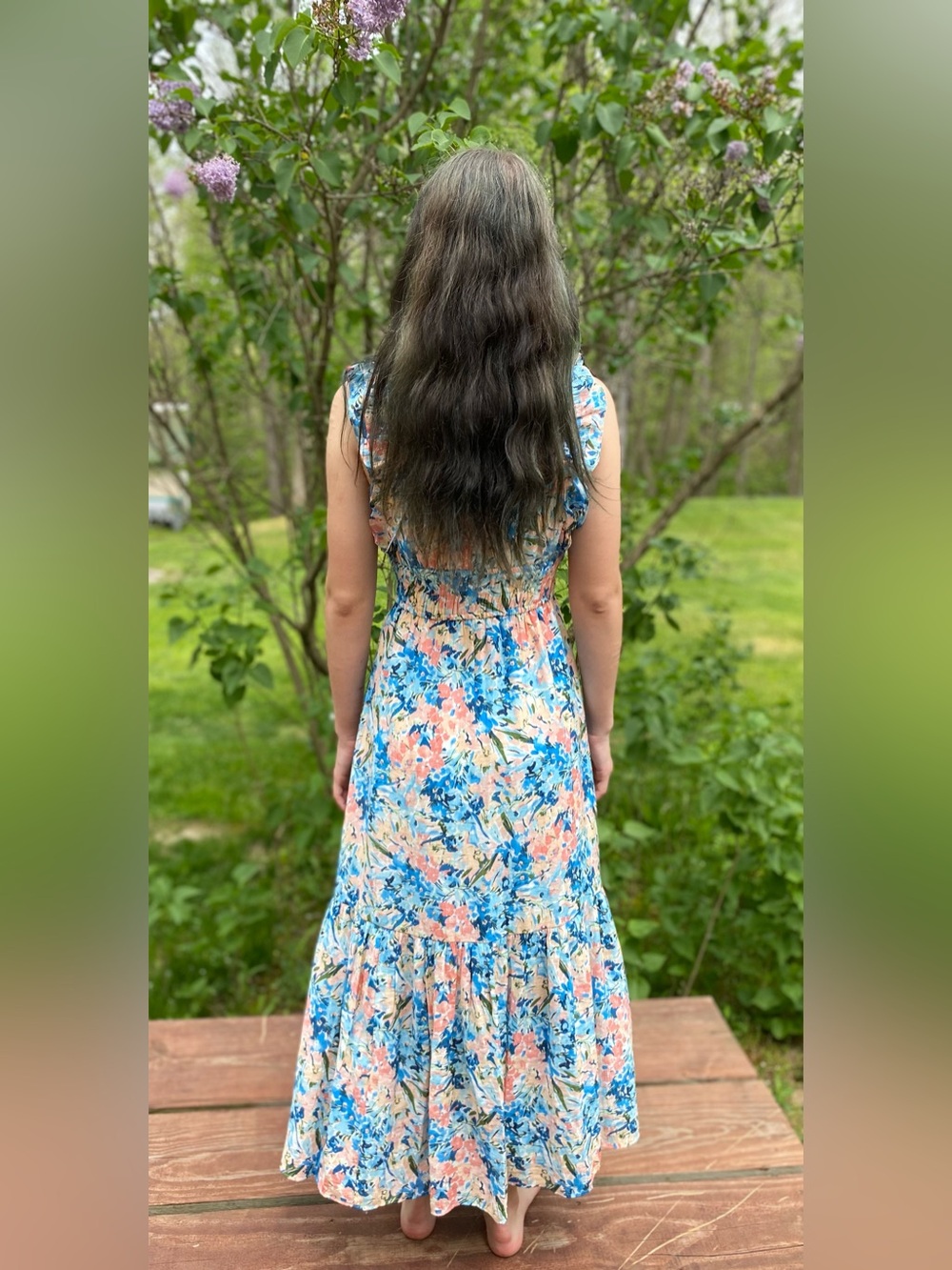 Abercrombie & Fitch Floral Ruffle Maxi Dress in Blue and Peach NWT Size XS - Picture 3 of 15